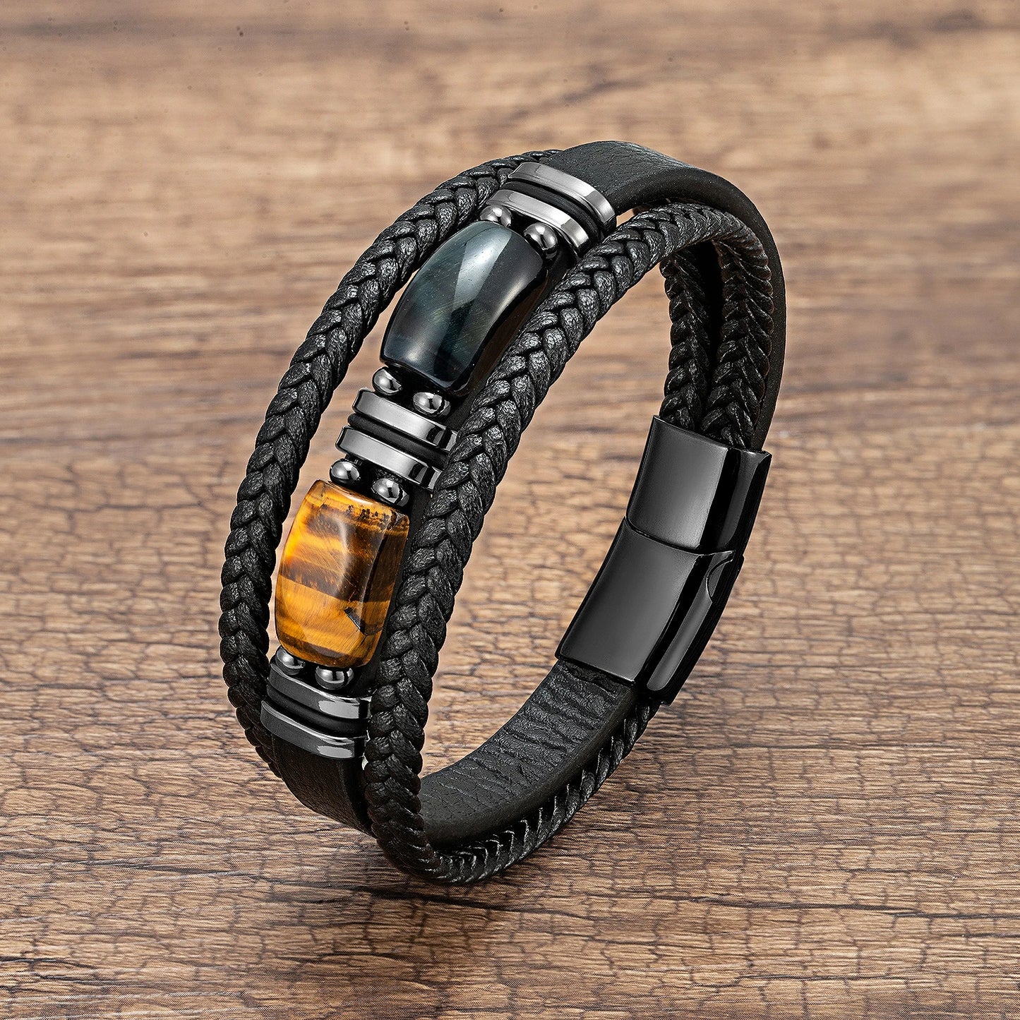 Bracelet cuir Homme "DOUBLE STONE"