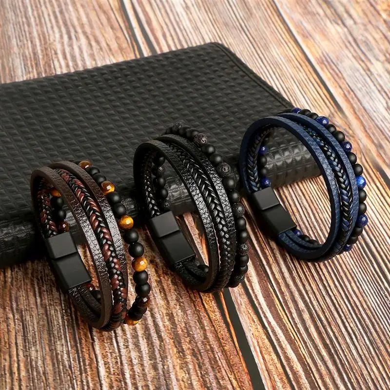 Bracelet cuir homme "TIGER EYE"