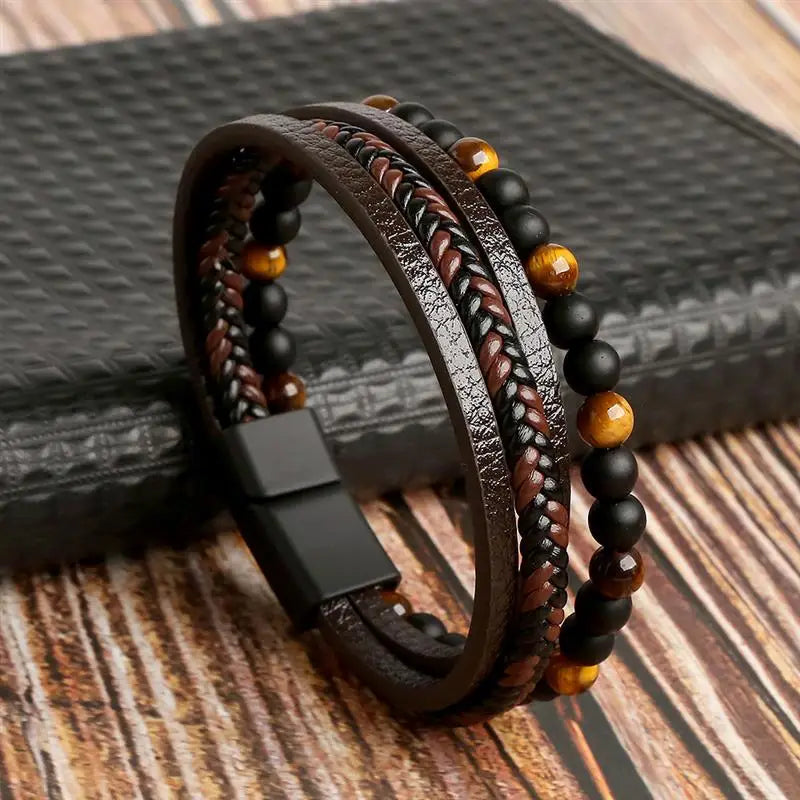 Bracelet cuir homme "TIGER EYE"