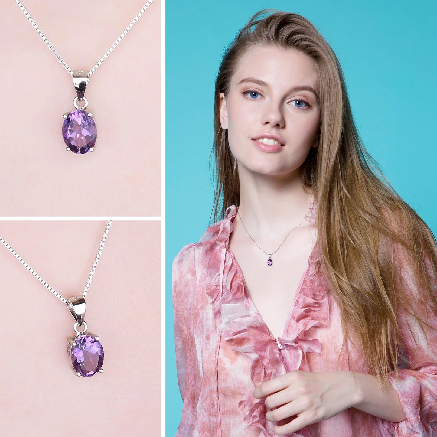 Collier ARGENT FEMME "AMETHYSTE" SANS CHAINE