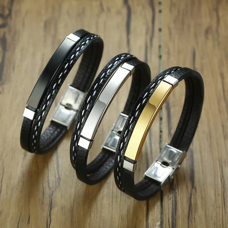 Bracelet cuir homme "VNOX"