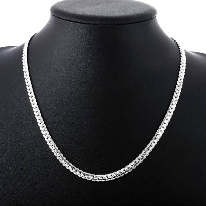 Collier en argent regardé 925 pour homme et femme, bijoux à la mode sur le côté, cadeau de fête de mariage, 18 po, 20 po, 22/24 po, 5mm