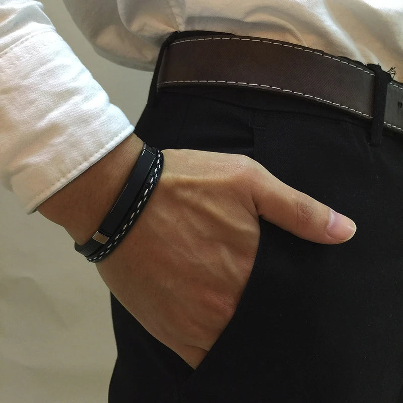 Bracelet cuir homme "VNOX"