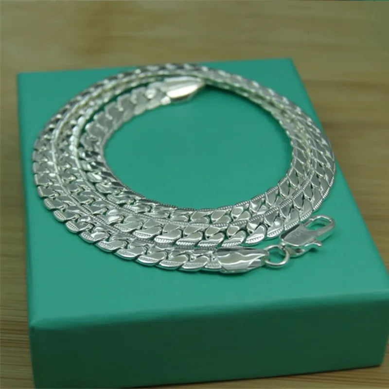 Collier en argent regardé 925 pour homme et femme, bijoux à la mode sur le côté, cadeau de fête de mariage, 18 po, 20 po, 22/24 po, 5mm