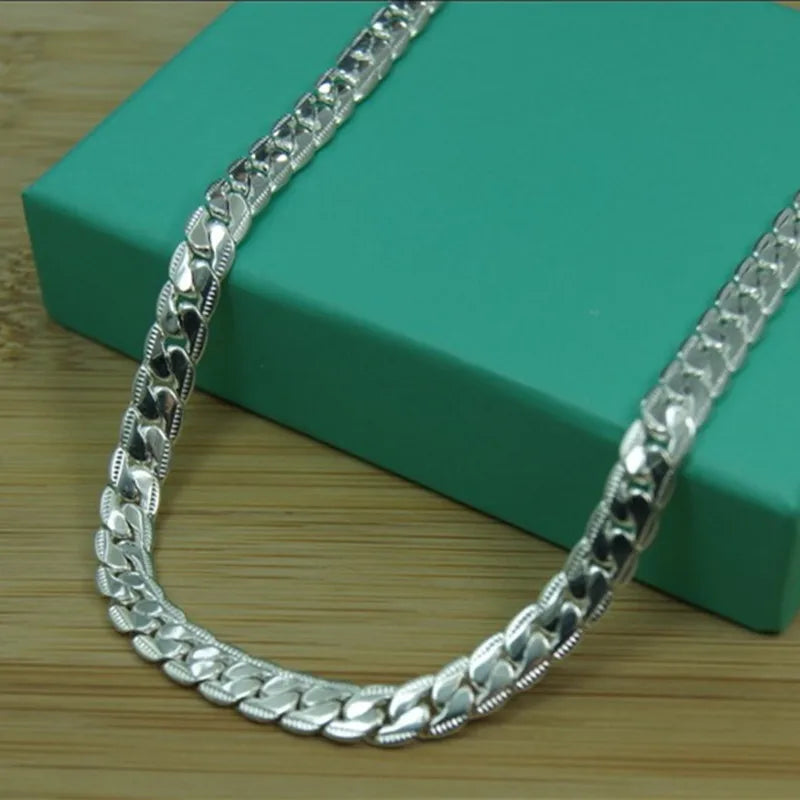 Collier en argent regardé 925 pour homme et femme, bijoux à la mode sur le côté, cadeau de fête de mariage, 18 po, 20 po, 22/24 po, 5mm