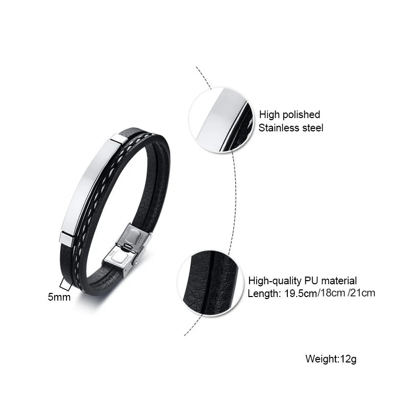 Bracelet cuir homme "VNOX"