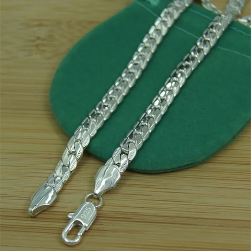 Collier en argent regardé 925 pour homme et femme, bijoux à la mode sur le côté, cadeau de fête de mariage, 18 po, 20 po, 22/24 po, 5mm