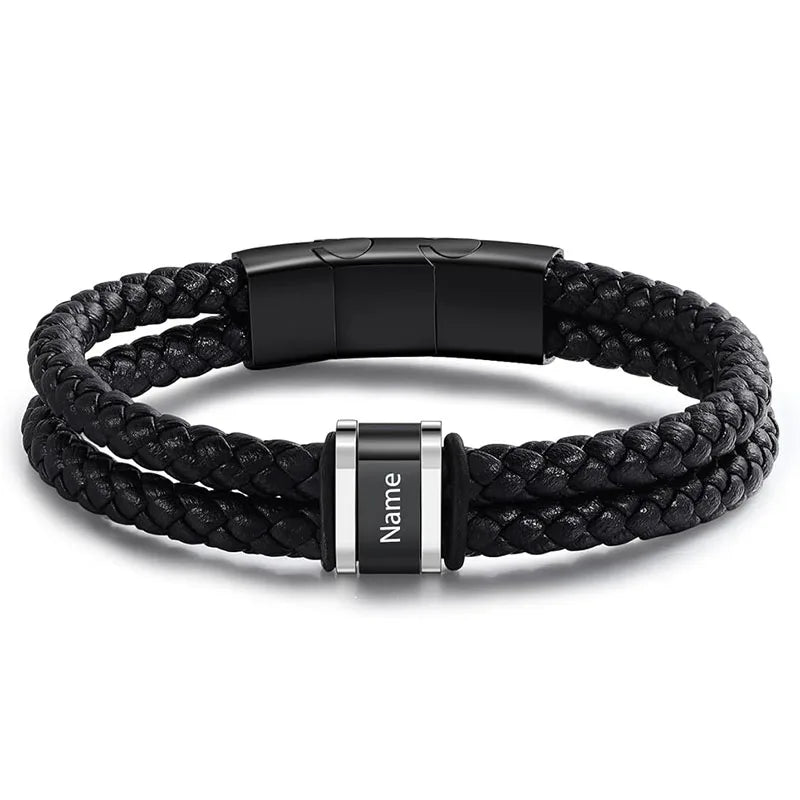 Bracelets avec nom personnalisé pour hommes, en cuir, avec noms de famille de 1 à 5 noms, cadeaux personnalisés, bijoux pour papa, mari, fils
