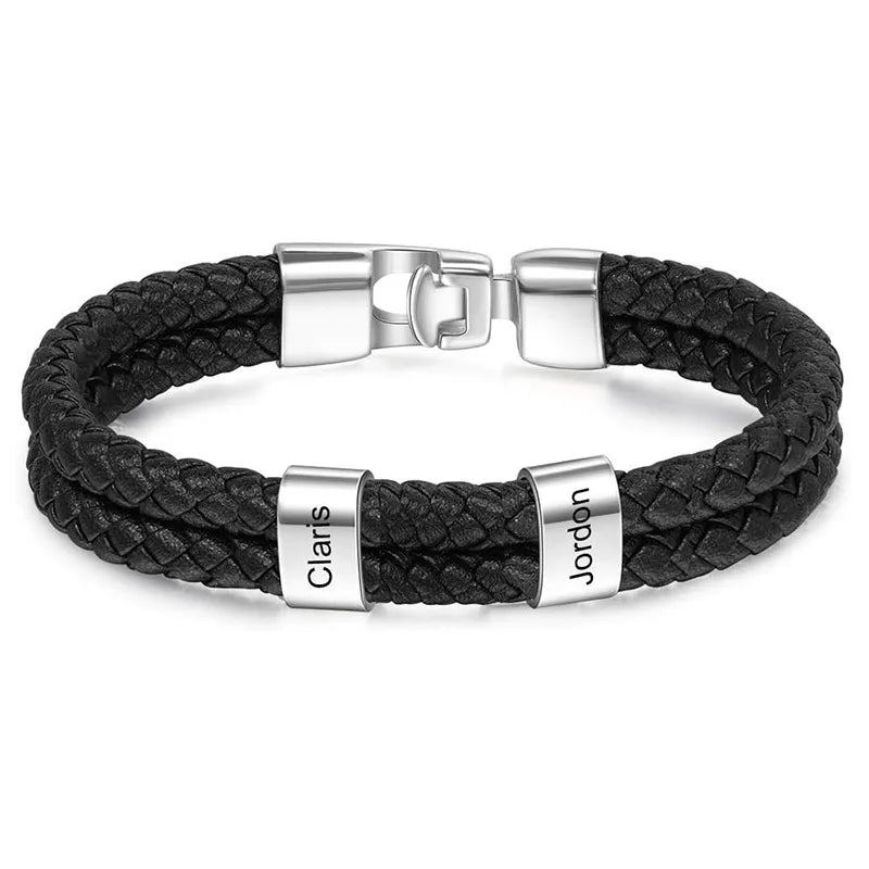 Bracelets avec nom personnalisé pour hommes, en cuir, avec noms de famille de 1 à 5 noms, cadeaux personnalisés, bijoux pour papa, mari, fils