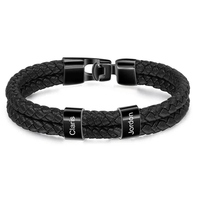 Bracelets avec nom personnalisé pour hommes, en cuir, avec noms de famille de 1 à 5 noms, cadeaux personnalisés, bijoux pour papa, mari, fils