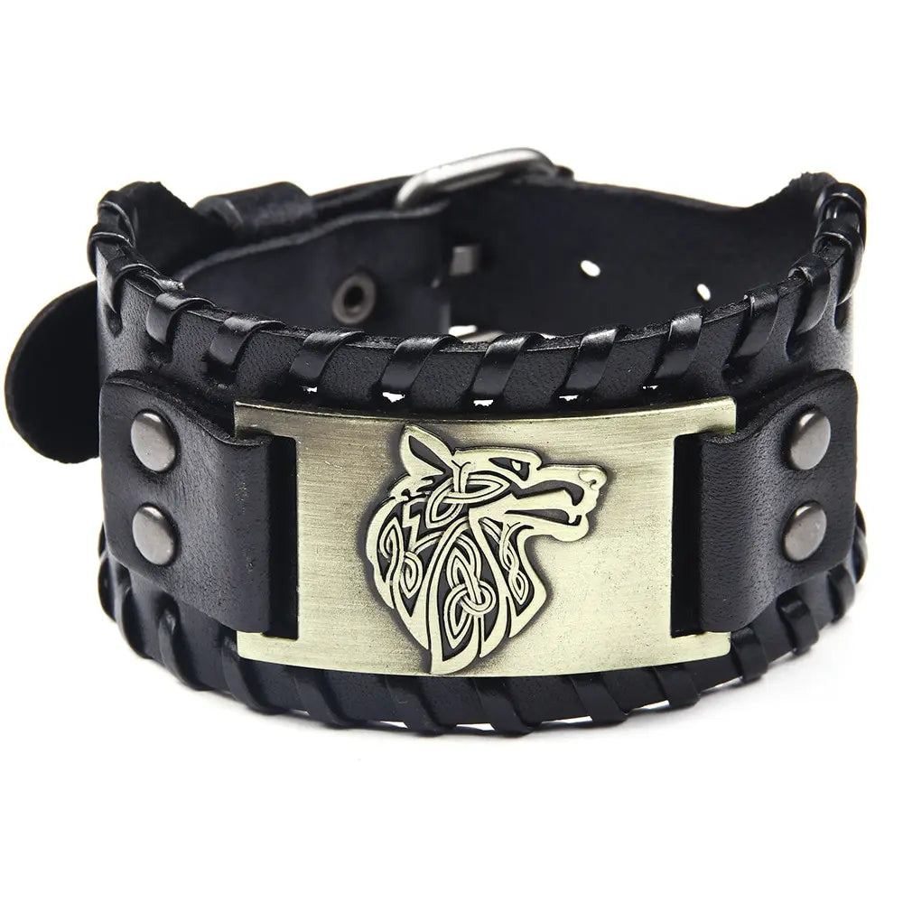 Bracelet CUIR homme "TETE DE LOUP"