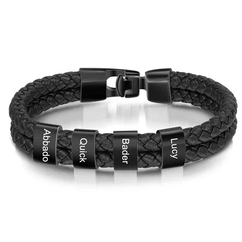 Bracelets avec nom personnalisé pour hommes, en cuir, avec noms de famille de 1 à 5 noms, cadeaux personnalisés, bijoux pour papa, mari, fils