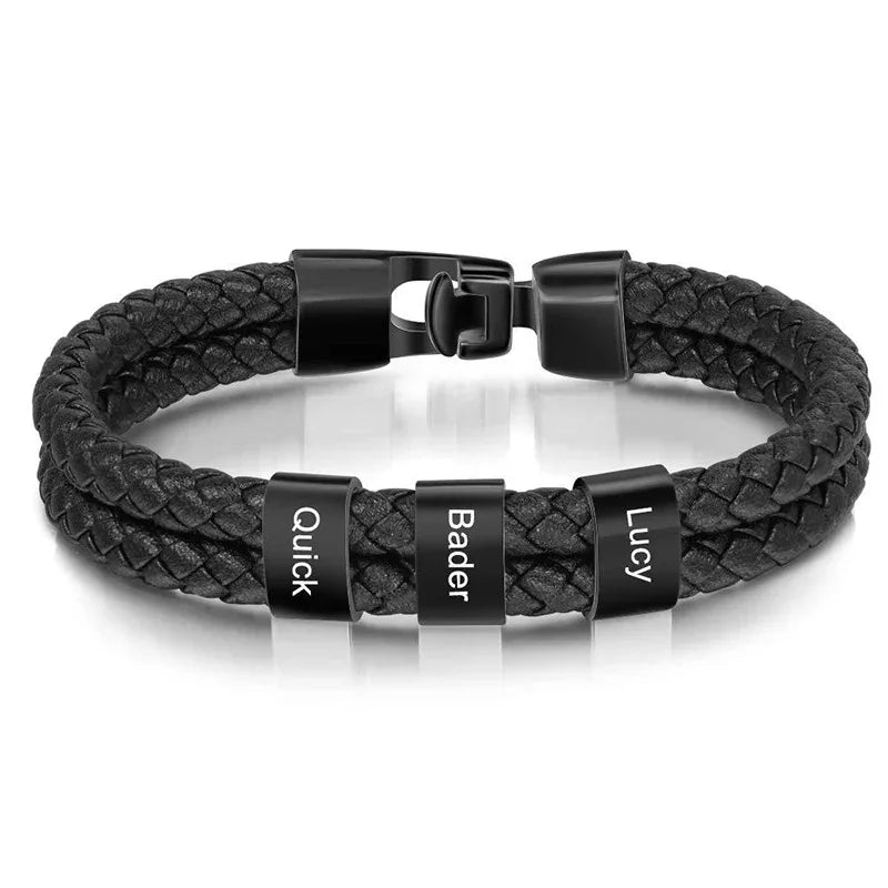 Bracelets avec nom personnalisé pour hommes, en cuir, avec noms de famille de 1 à 5 noms, cadeaux personnalisés, bijoux pour papa, mari, fils