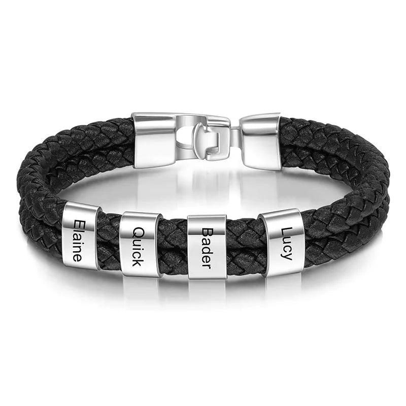 Bracelets avec nom personnalisé pour hommes, en cuir, avec noms de famille de 1 à 5 noms, cadeaux personnalisés, bijoux pour papa, mari, fils