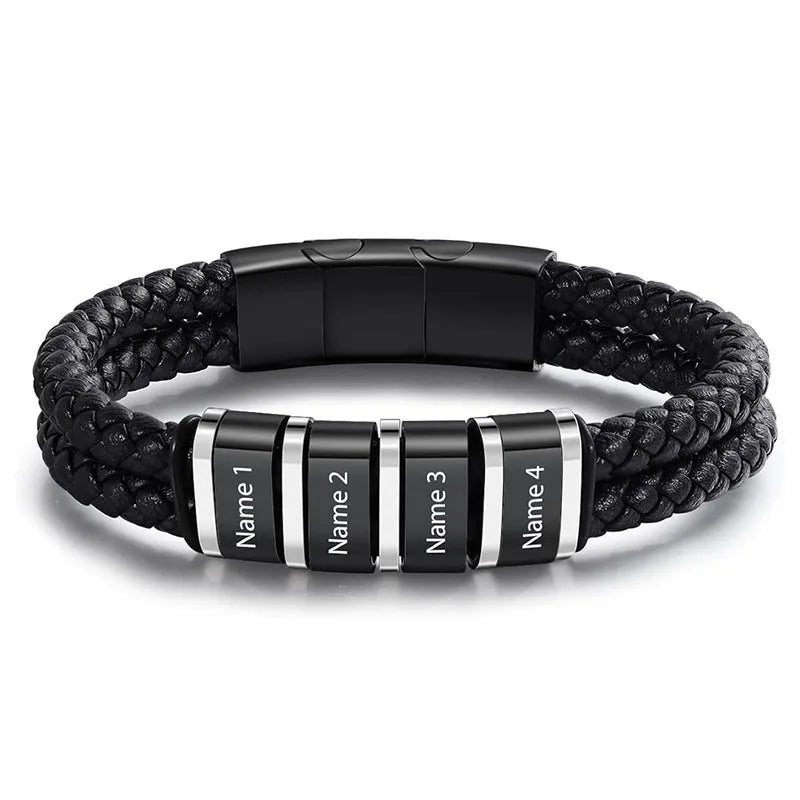 Bracelets avec nom personnalisé pour hommes, en cuir, avec noms de famille de 1 à 5 noms, cadeaux personnalisés, bijoux pour papa, mari, fils