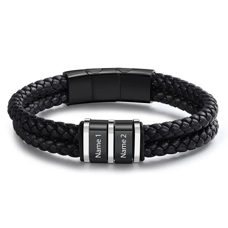 Bracelets avec nom personnalisé pour hommes, en cuir, avec noms de famille de 1 à 5 noms, cadeaux personnalisés, bijoux pour papa, mari, fils