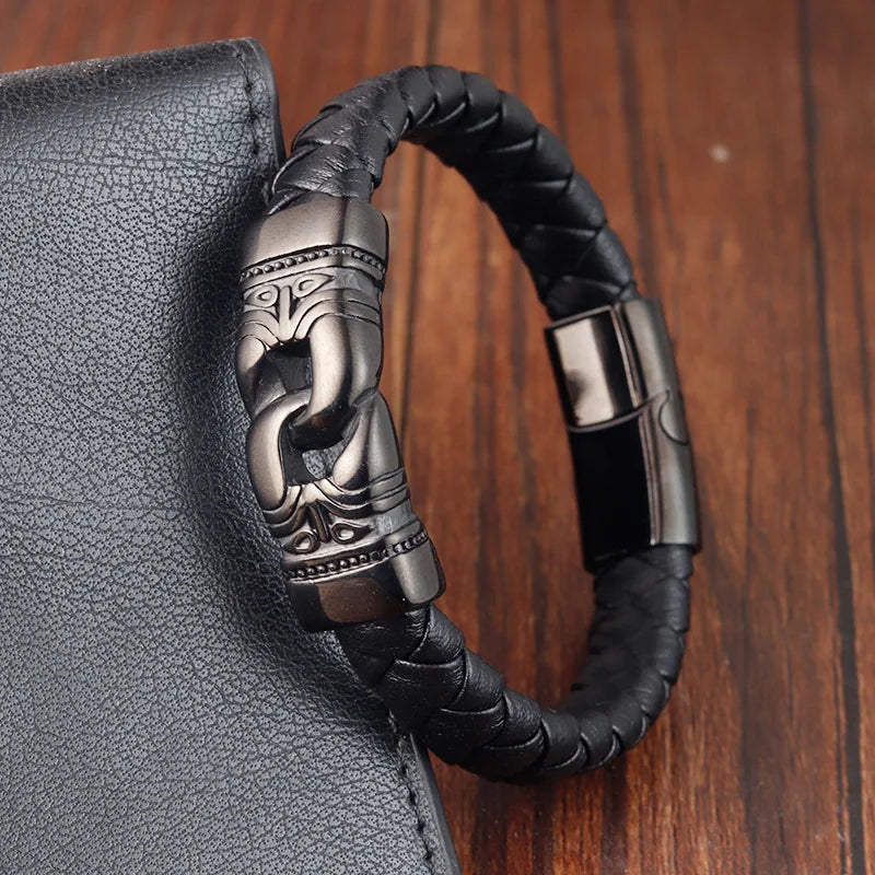 Bracelet cuir homme "DOUBLE TEETH"