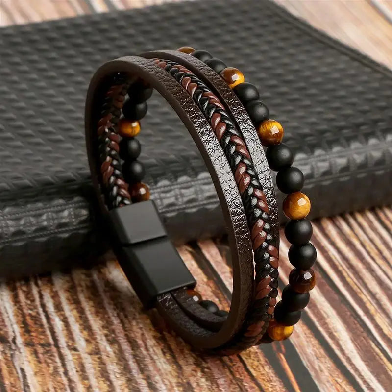 Bracelet cuir homme "TIGER EYE"