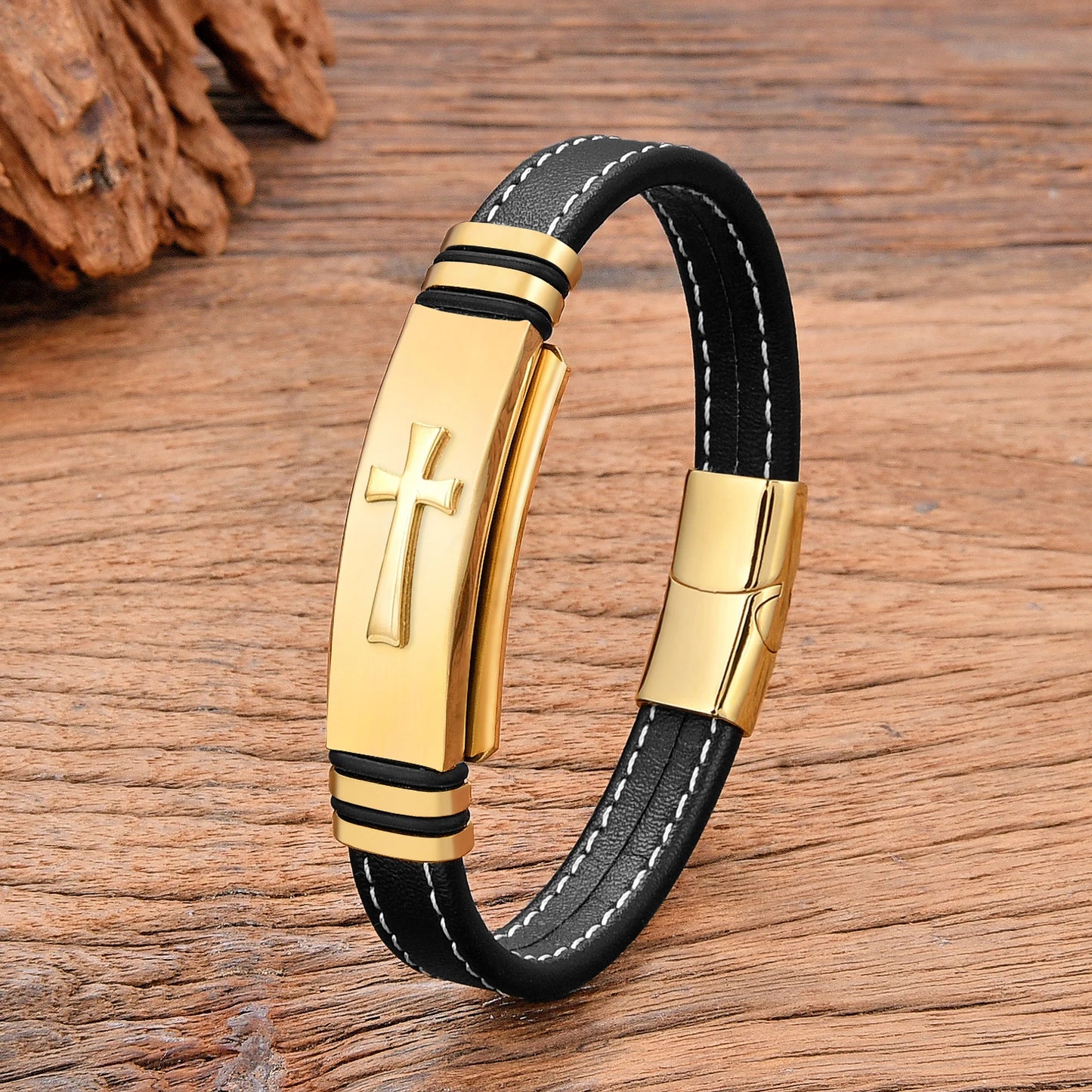 Bracelet cuir homme "CROSS of VICTORY"