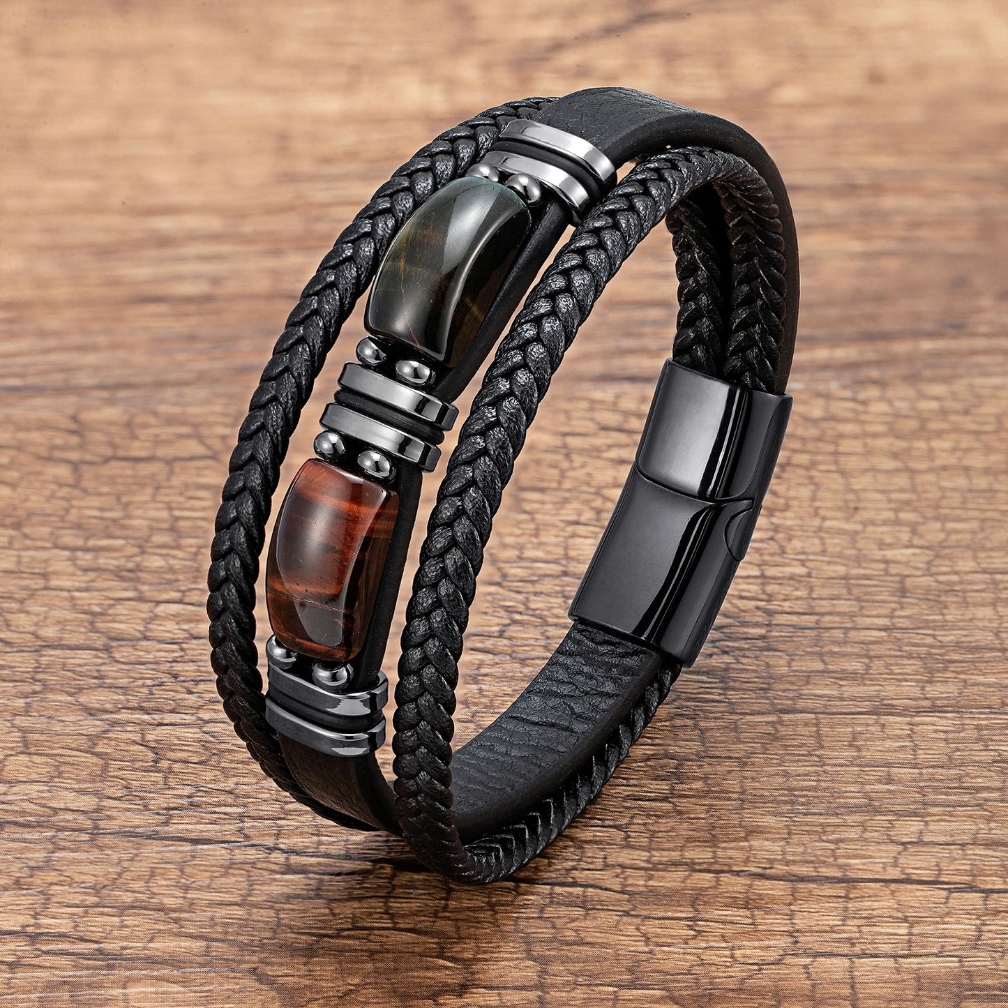 Bracelet cuir Homme "DOUBLE STONE"