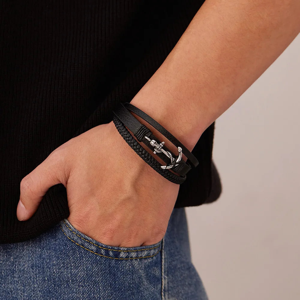 Bracelet cuir homme "ANCHOR"