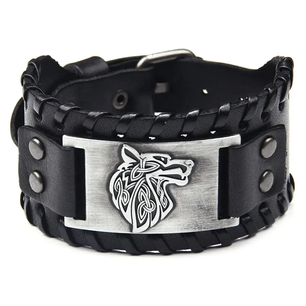 Bracelet CUIR homme "TETE DE LOUP"