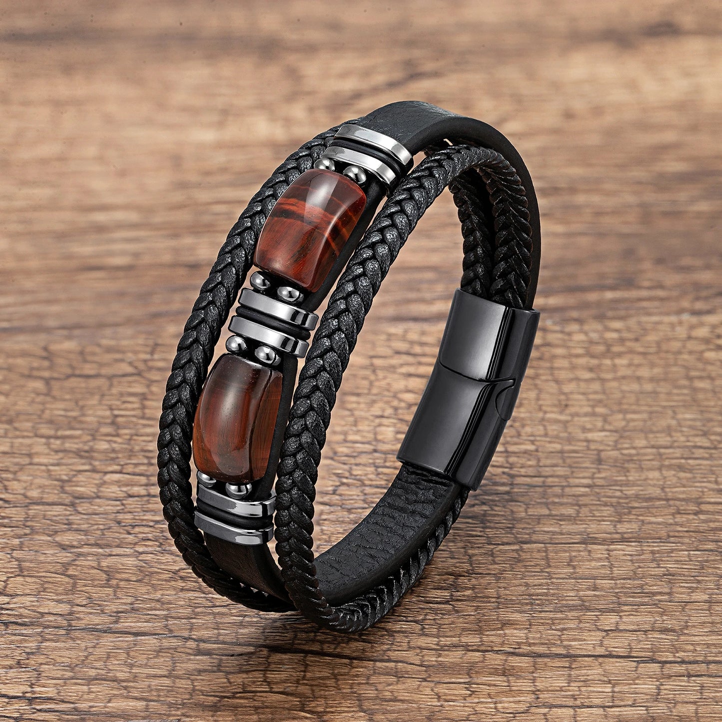 Bracelet cuir Homme "DOUBLE STONE"