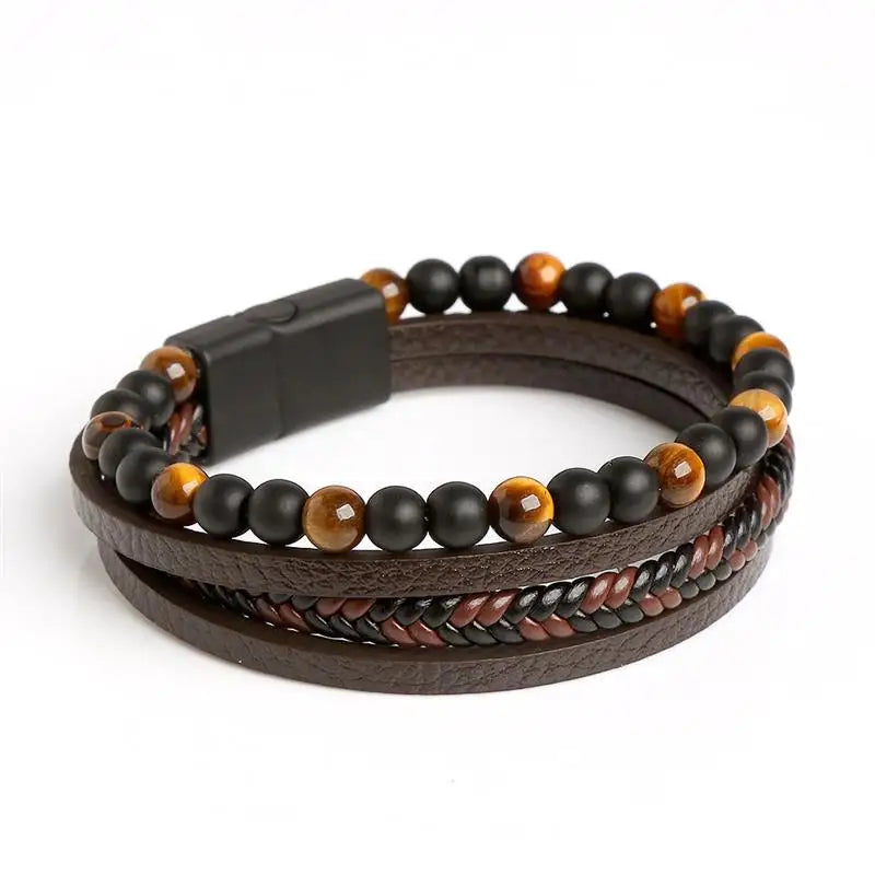 Bracelet cuir homme "TIGER EYE"