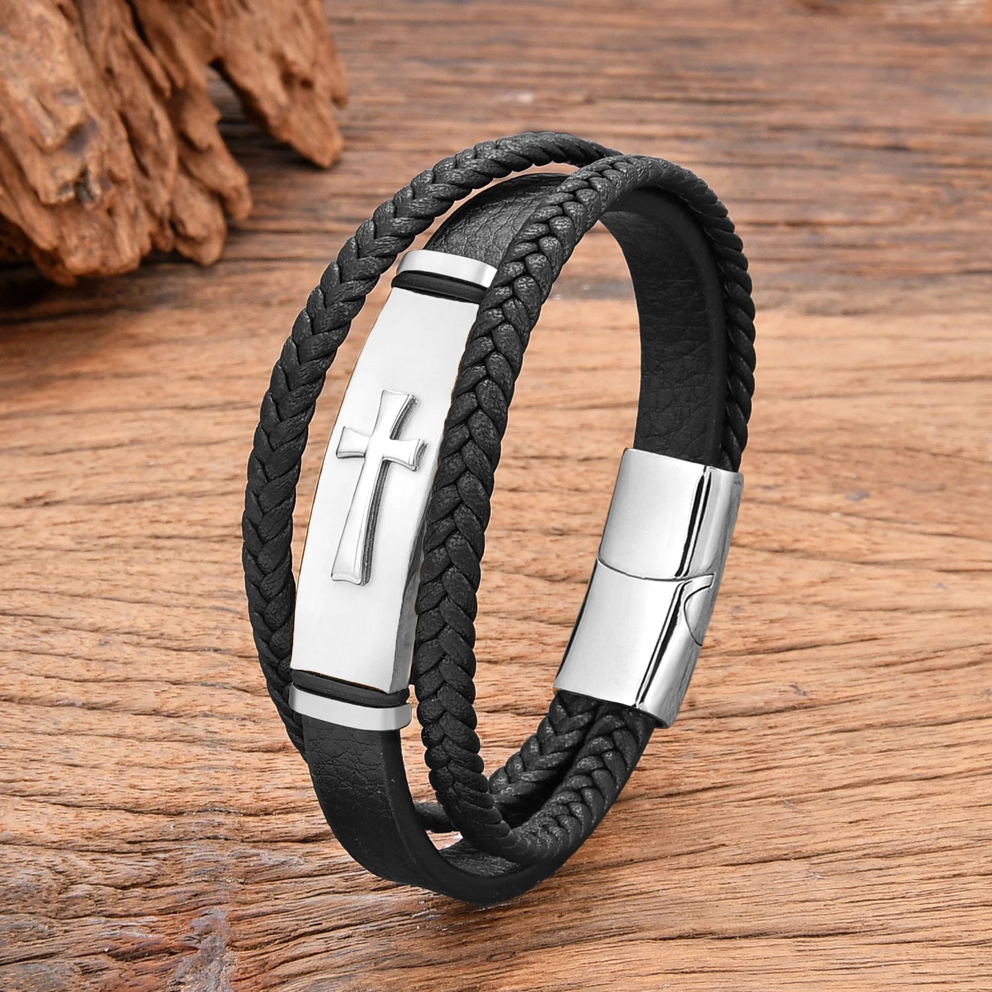 Bracelet cuir homme "CROSS of VICTORY"