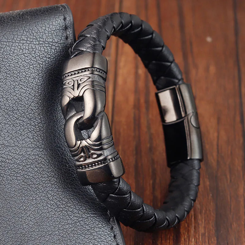Bracelet cuir homme "DOUBLE TEETH"