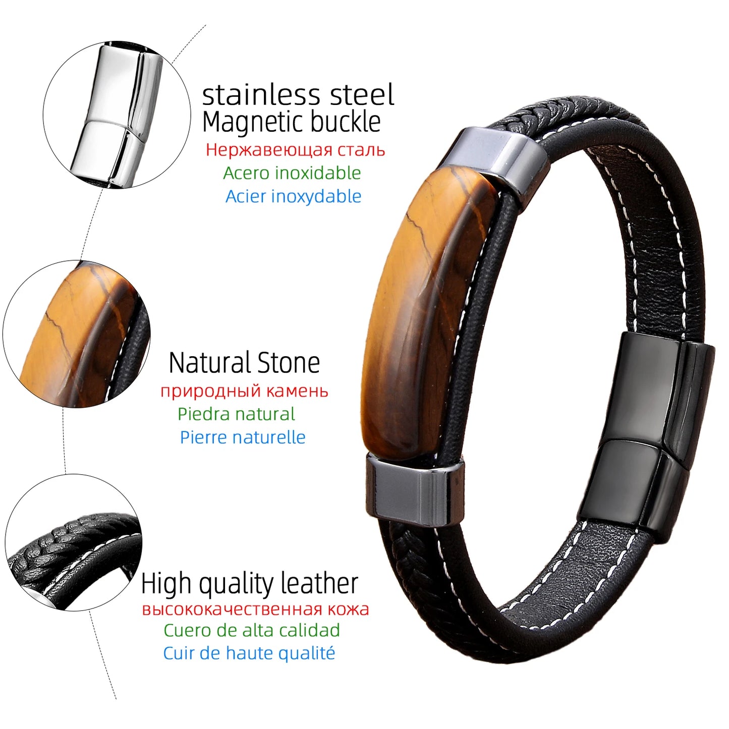Bracelet cuir homme "HEMATITE"