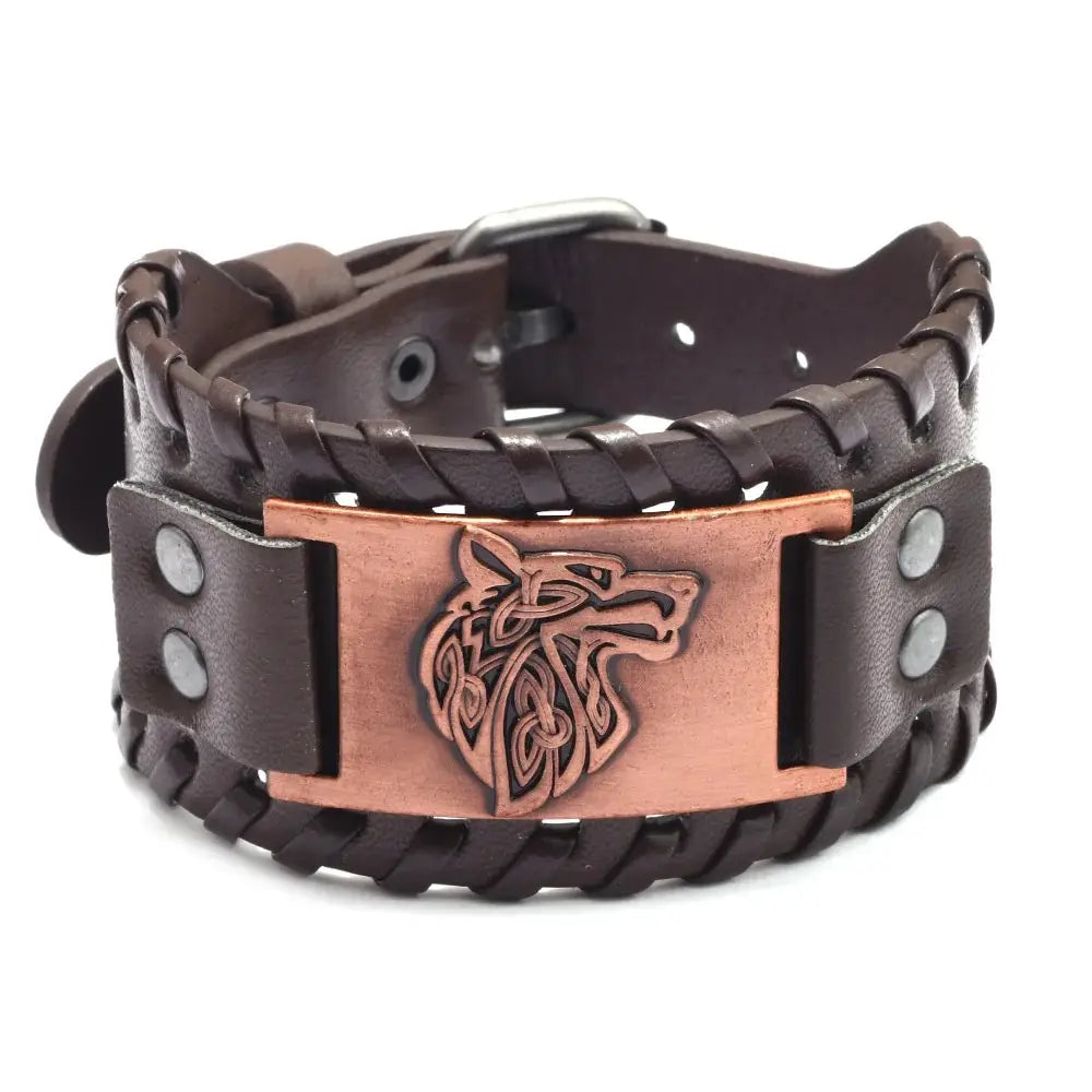 Bracelet CUIR homme "TETE DE LOUP"
