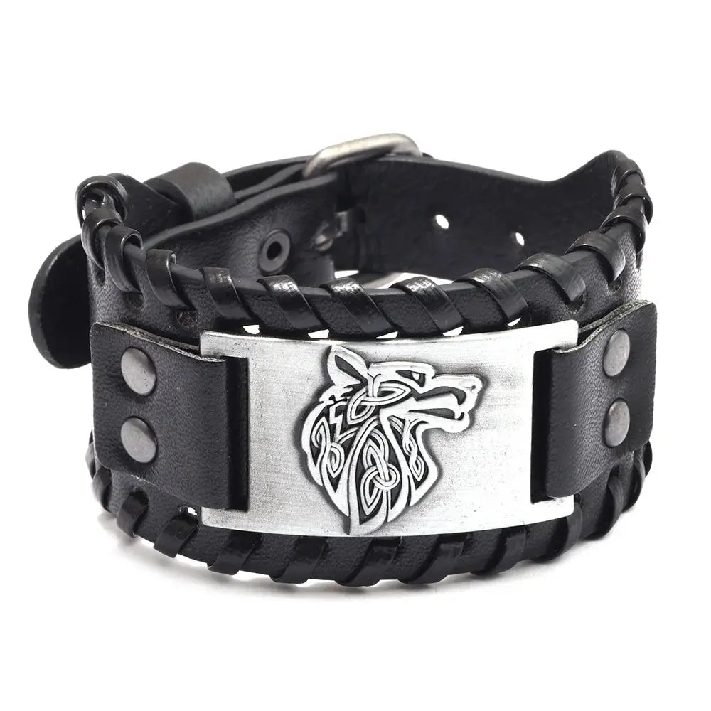 Bracelet CUIR homme "TETE DE LOUP"
