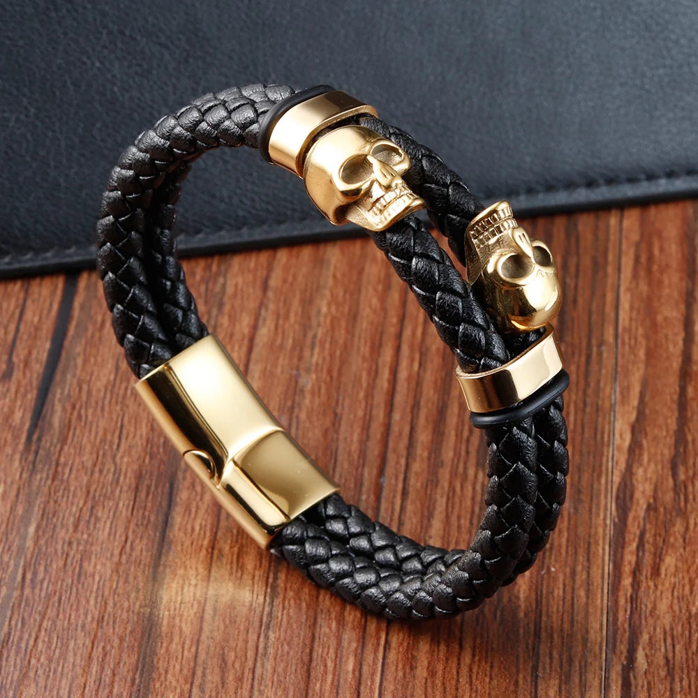 Bracelet CUIR HOMME "SKULLS"