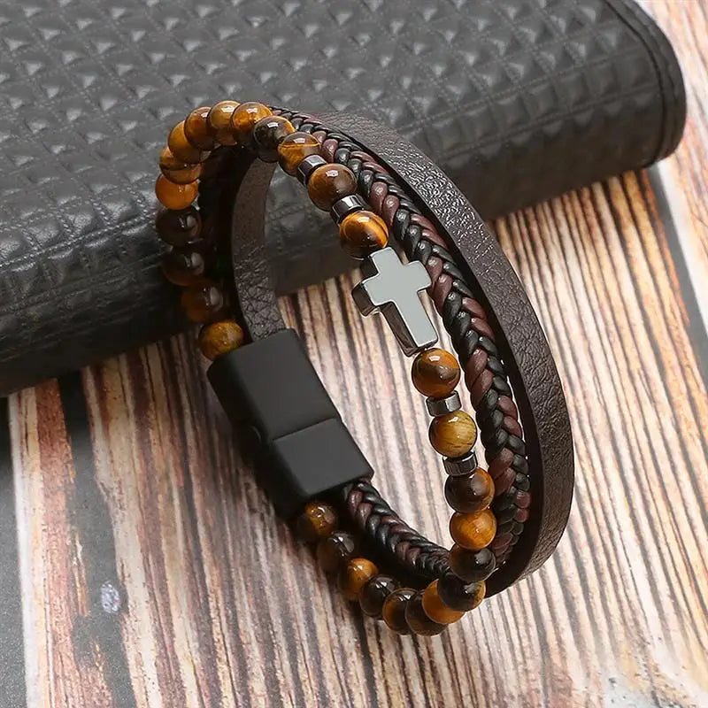 Bracelet cuir homme "TIGER EYE"