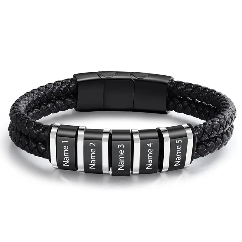 Bracelets avec nom personnalisé pour hommes, en cuir, avec noms de famille de 1 à 5 noms, cadeaux personnalisés, bijoux pour papa, mari, fils