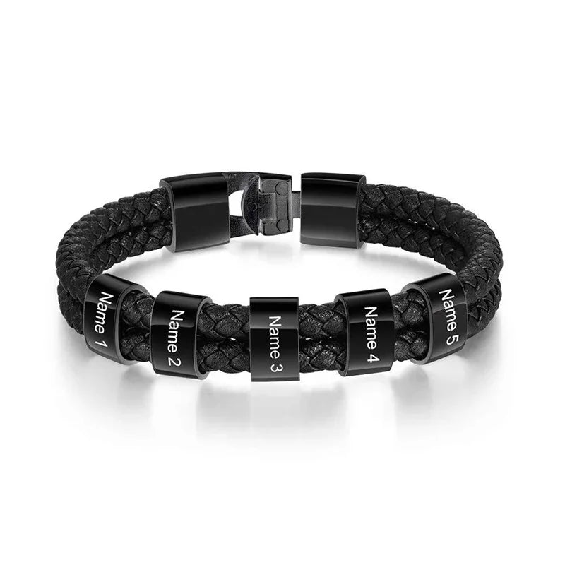Bracelets avec nom personnalisé pour hommes, en cuir, avec noms de famille de 1 à 5 noms, cadeaux personnalisés, bijoux pour papa, mari, fils