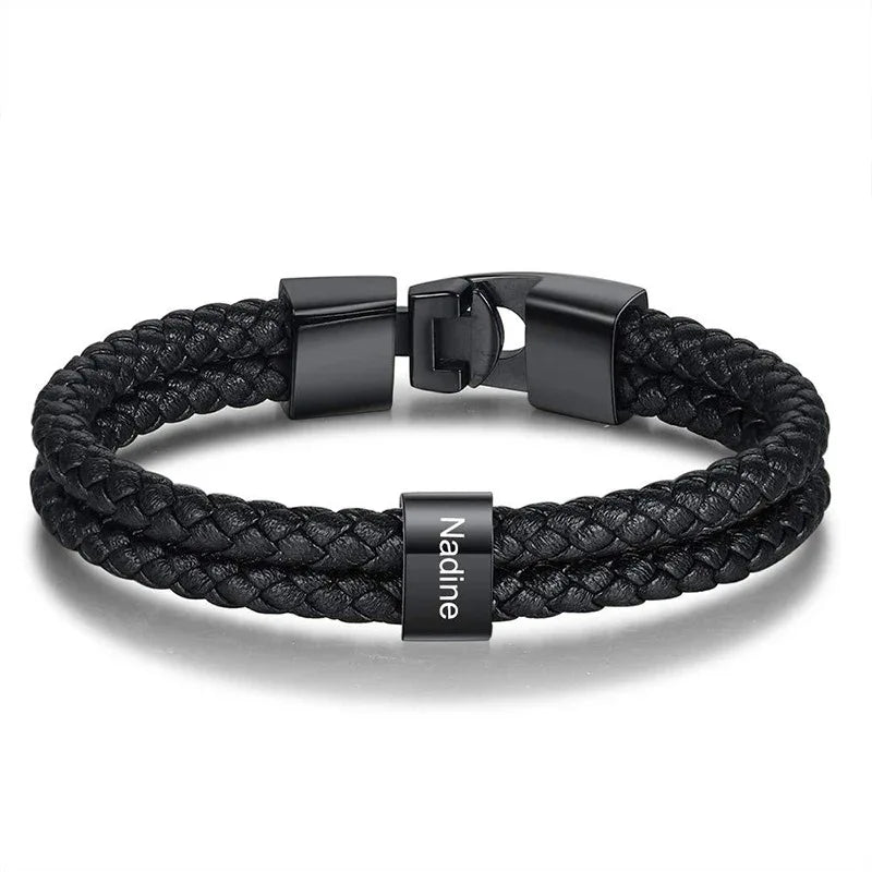 Bracelets avec nom personnalisé pour hommes, en cuir, avec noms de famille de 1 à 5 noms, cadeaux personnalisés, bijoux pour papa, mari, fils