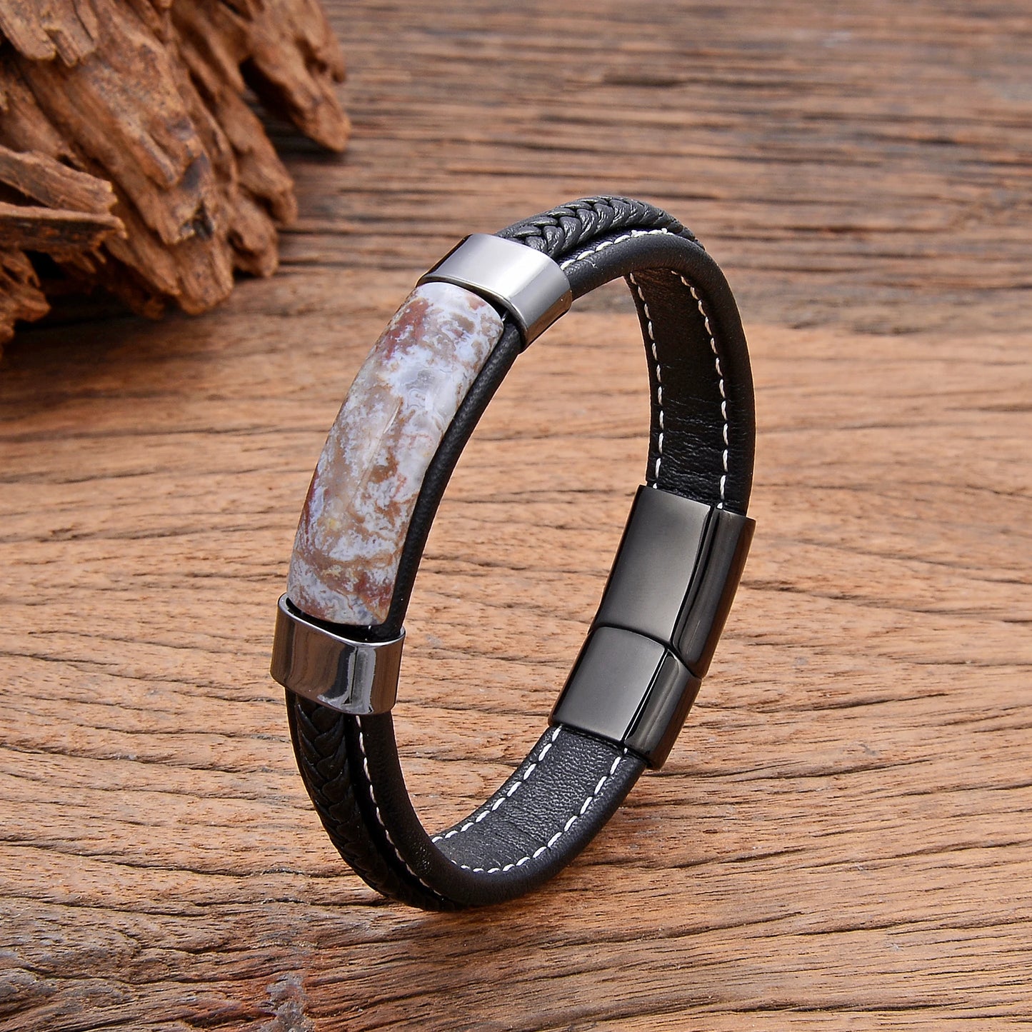 Bracelet cuir homme "HEMATITE"