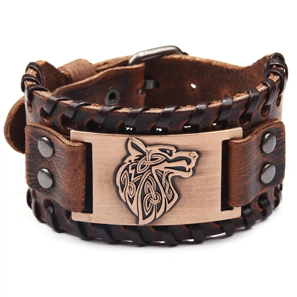 Bracelet CUIR homme "TETE DE LOUP"