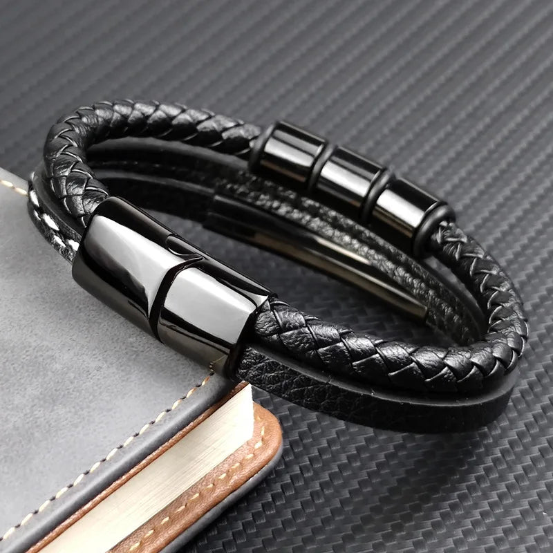 Bracelet en corde de cuir pour hommes, gravure personnalisée, cadeau de fête des pères, cadeau de noël pour petit ami mari, bijoux à breloques avec nom personnalisé