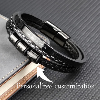 Bracelet en corde de cuir pour hommes, gravure personnalisée, cadeau de fête des pères, cadeau de noël pour petit ami mari, bijoux à breloques avec nom personnalisé