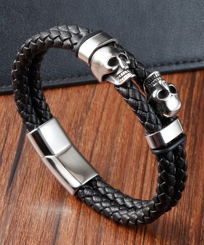 Bracelet CUIR HOMME "SKULLS"