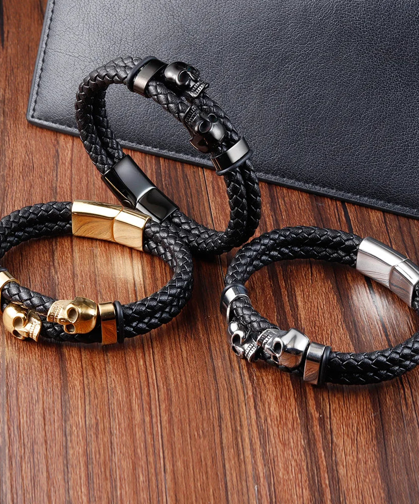 Bracelet CUIR HOMME "SKULLS"