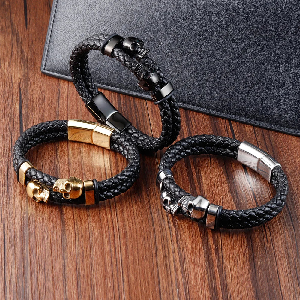Bracelet CUIR HOMME "SKULLS"