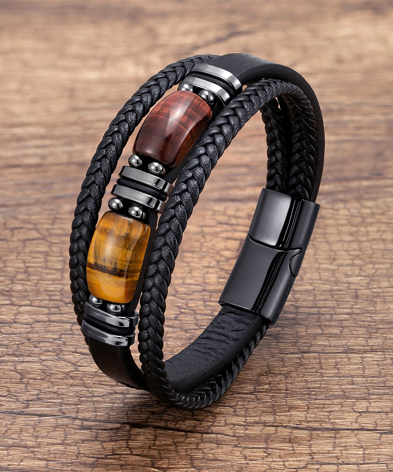 Bracelet cuir Homme "DOUBLE STONE"