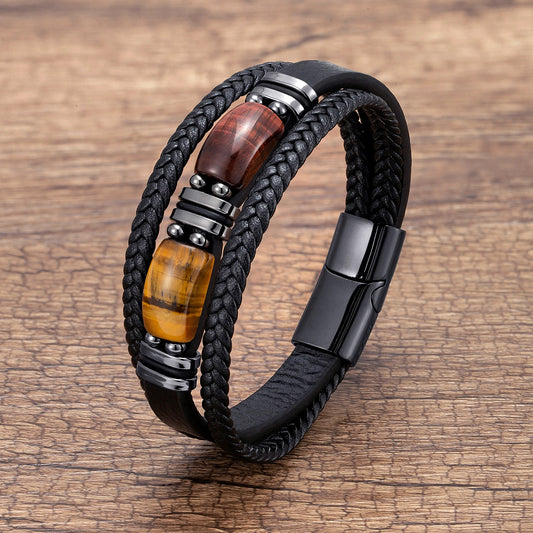 Bracelet cuir Homme "DOUBLE STONE"