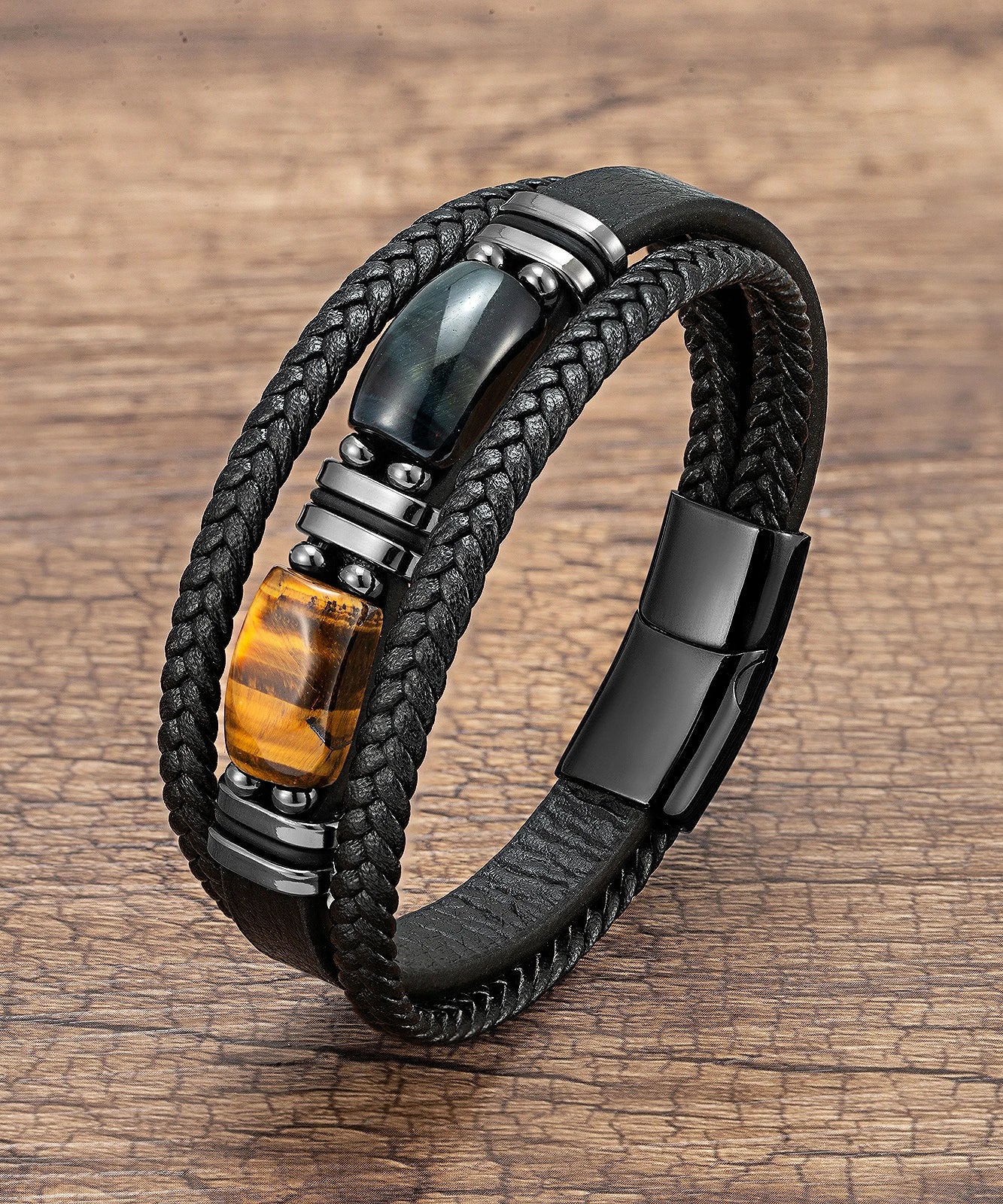 Bracelet cuir Homme "DOUBLE STONE"