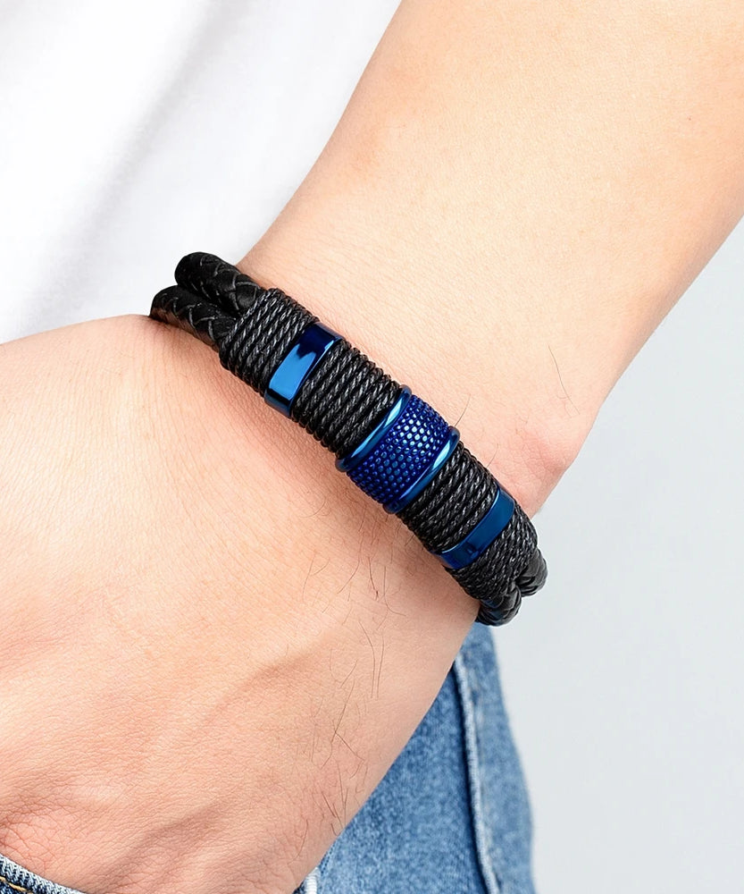 Bracelet cuir homme "BLUE MAN"