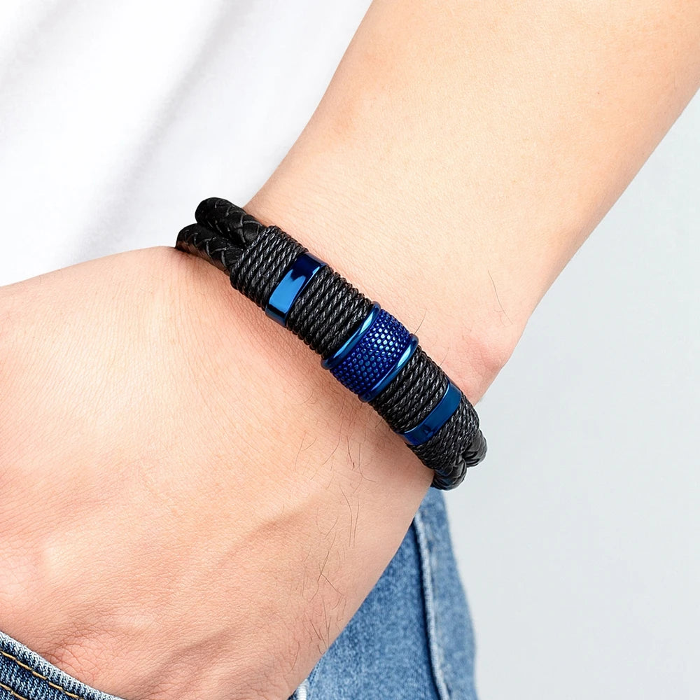 Bracelet cuir homme "BLUE MAN"